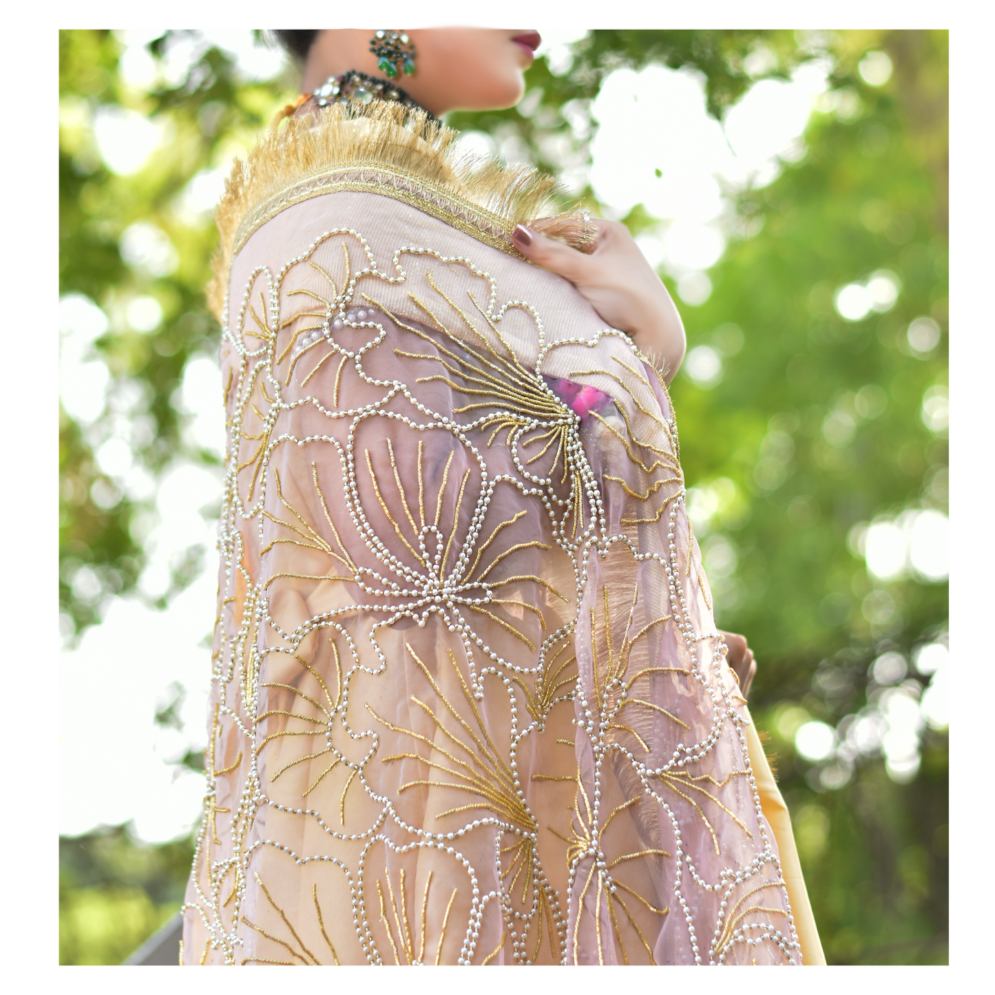 Pink Stone dupata for bride