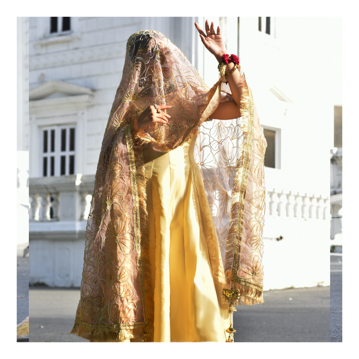 Pink Stone dupata for bride
